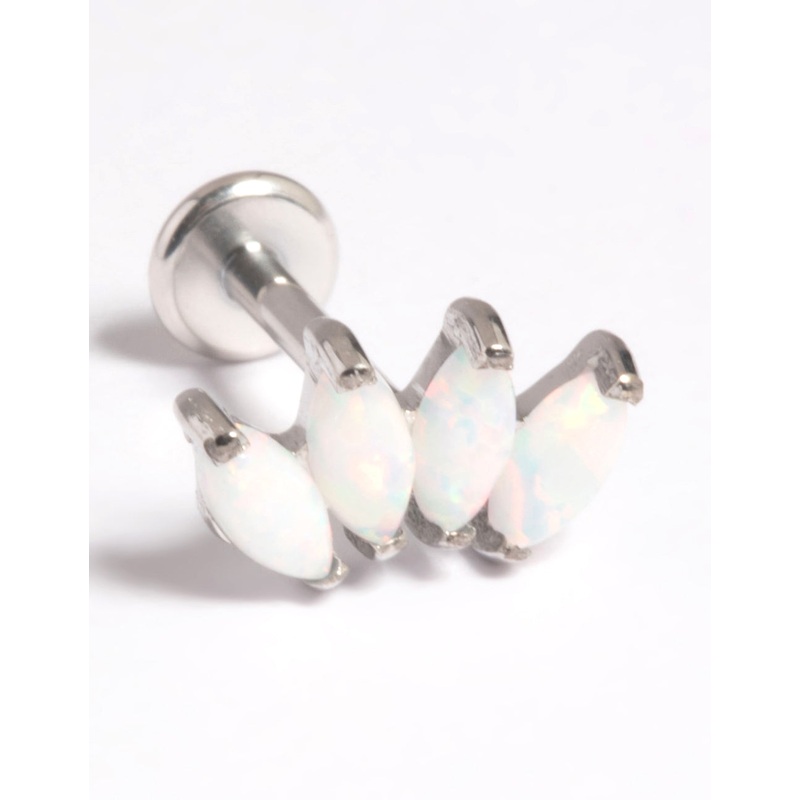 Platinum Plated Titanium Threadless White Opal Marquise Flat Back Pack