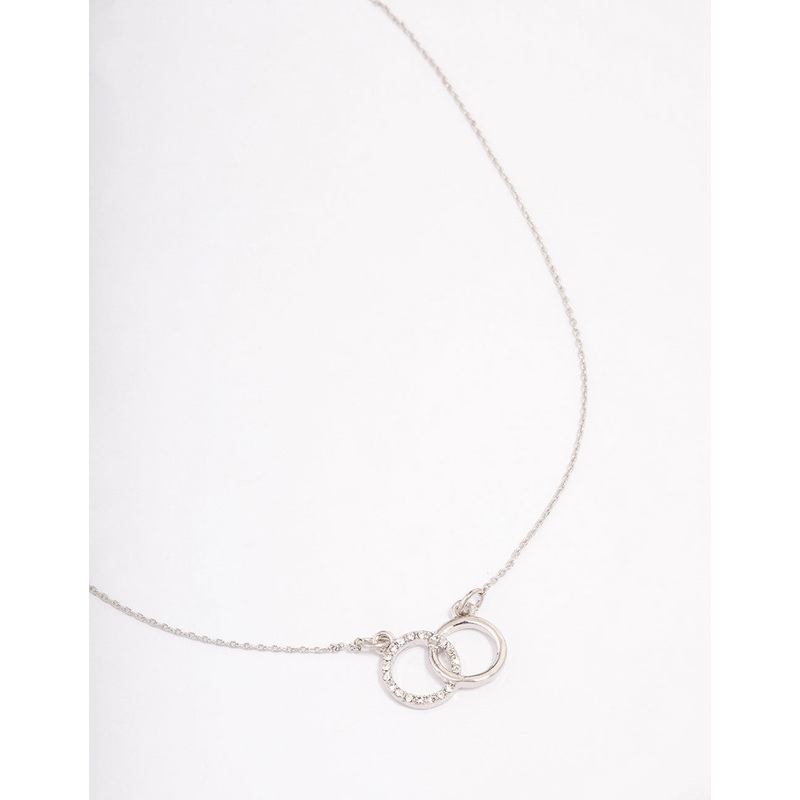 Silver Diamante Double Circle Link Short Necklace