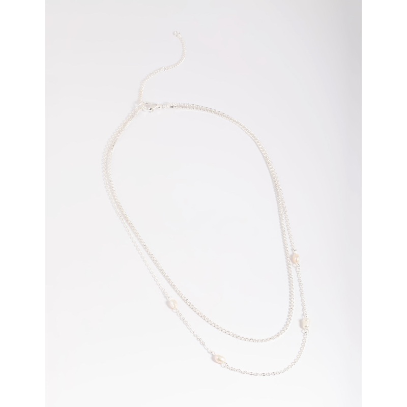 Silver Plated Brass Pearl Layered Necklace