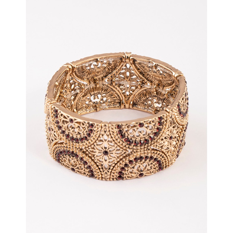Antique Gold Filigree Diamante Mixed Stretch Bracelet