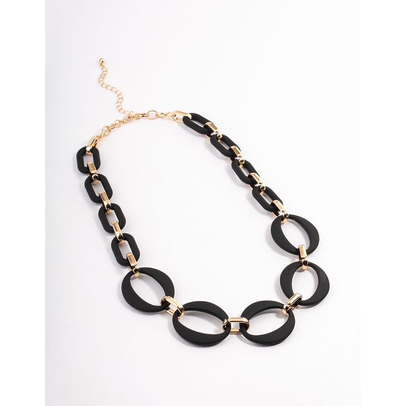 Black Mixed Oval Link Necklace