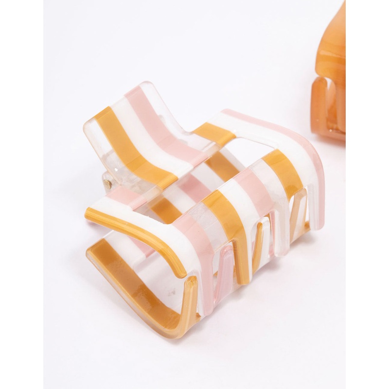 Brown Acrylic Stripe Hair Claw Clip Pack