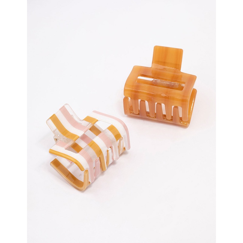 Brown Acrylic Stripe Hair Claw Clip Pack