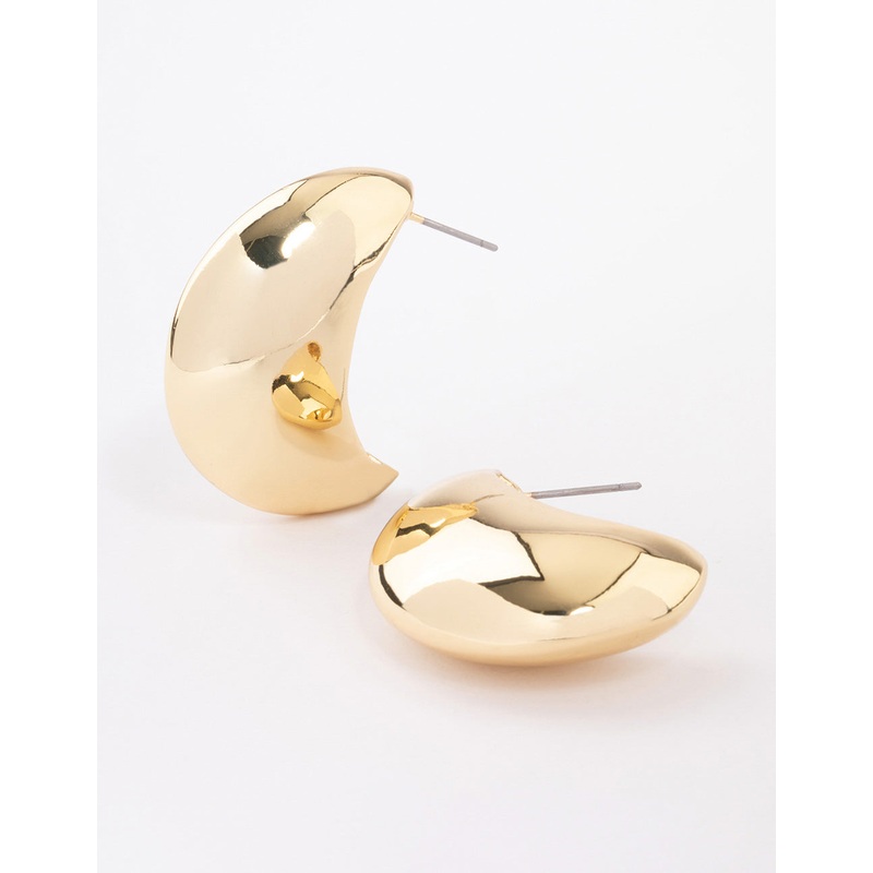 Gold Plated Point Bold Wide Huggie Earrings