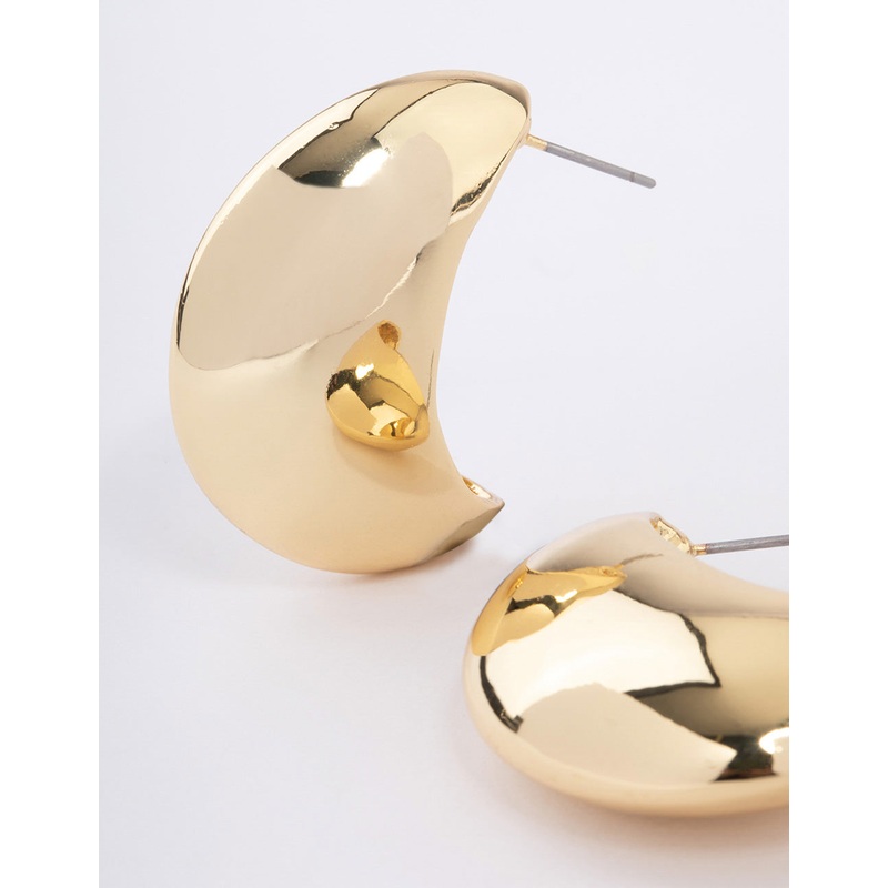 Gold Plated Point Bold Wide Huggie Earrings