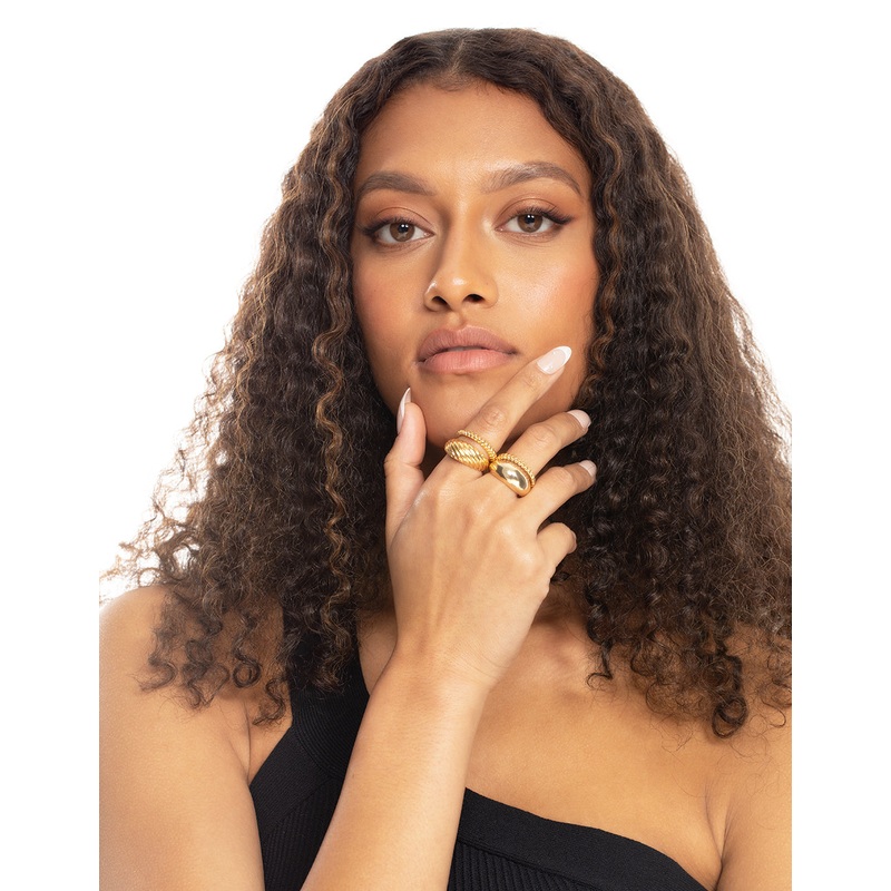 Gold Plated Twisted & Plain Ring Set