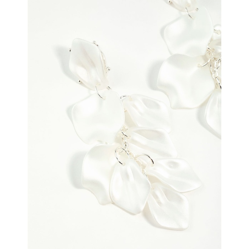 Matte White Petal Drop Earrings