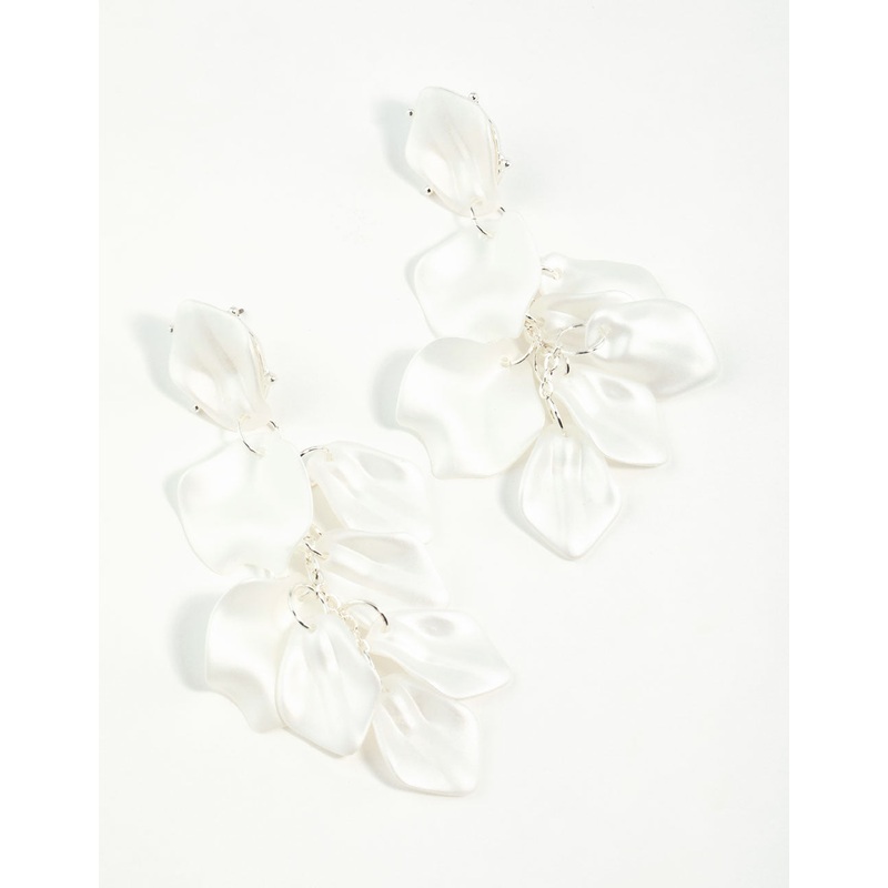 Matte White Petal Drop Earrings