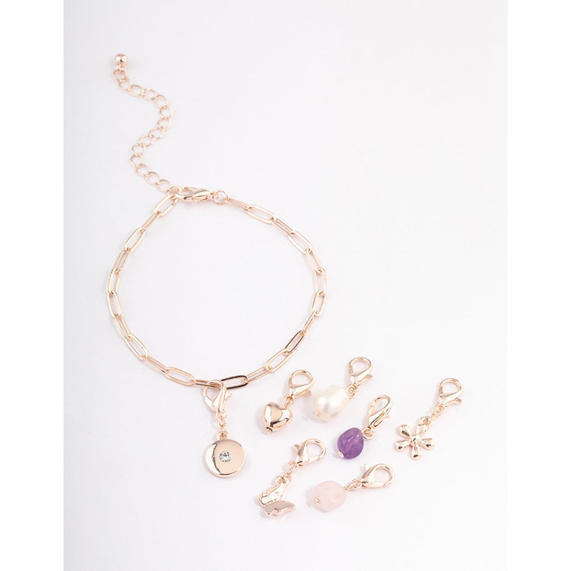 Rose Gold Semi Precious Diamante Charm Bracelet