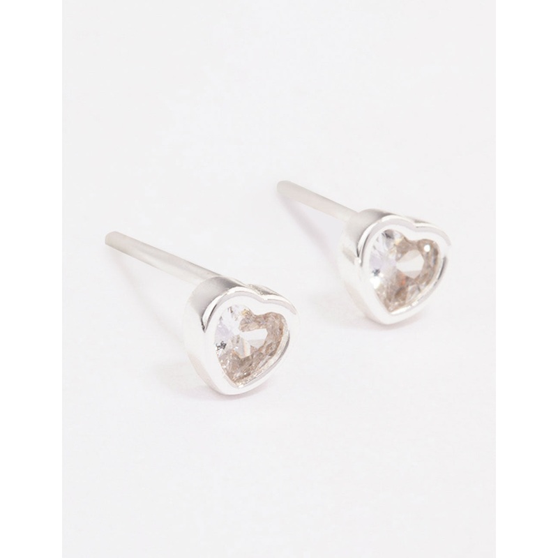 Sterling Silver Diamante Heart Stud Earrings