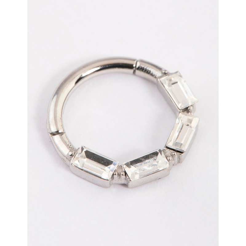 Surgical Steel Crystal Baguette Clicker Ring