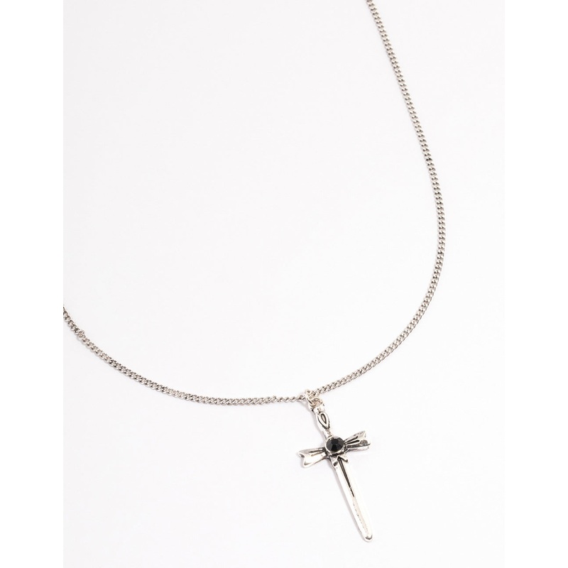 Antique Silver Gothic Cross Necklace