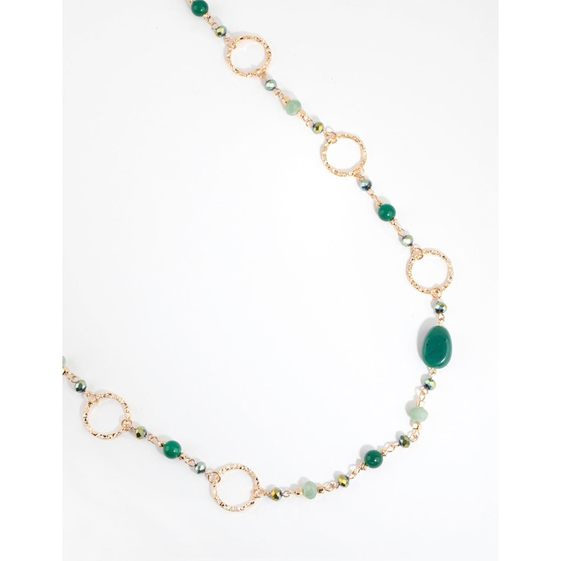 Gold & Green Crater Hoop & Bead Necklace