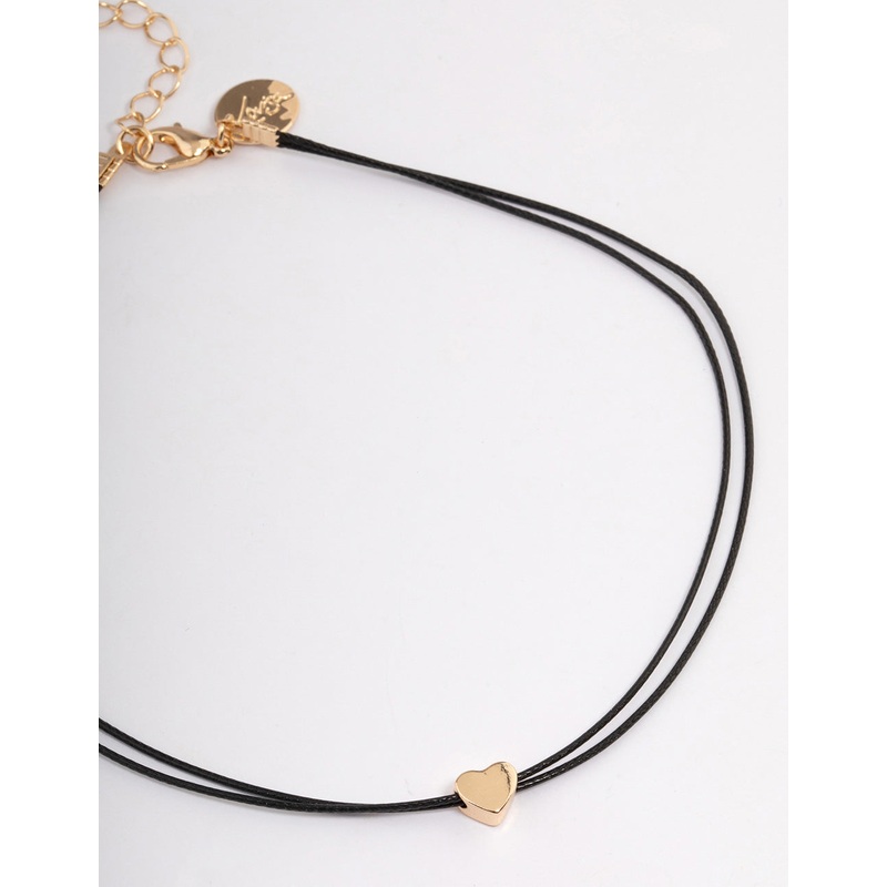 Gold Mini Heart Black Cord Choker