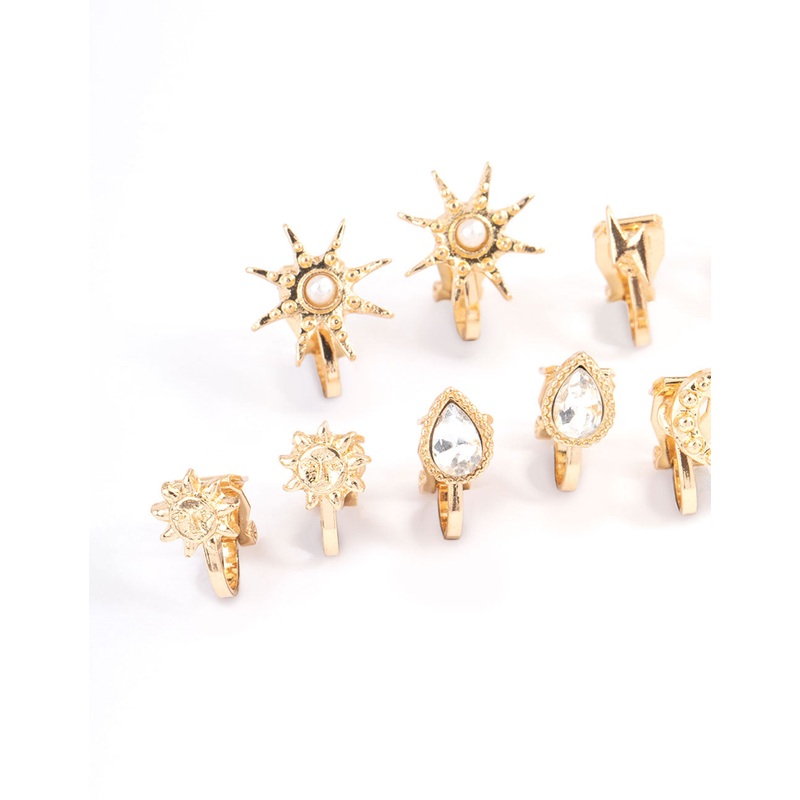 Gold Mix Celestial Clip On Earrings 5-Pack
