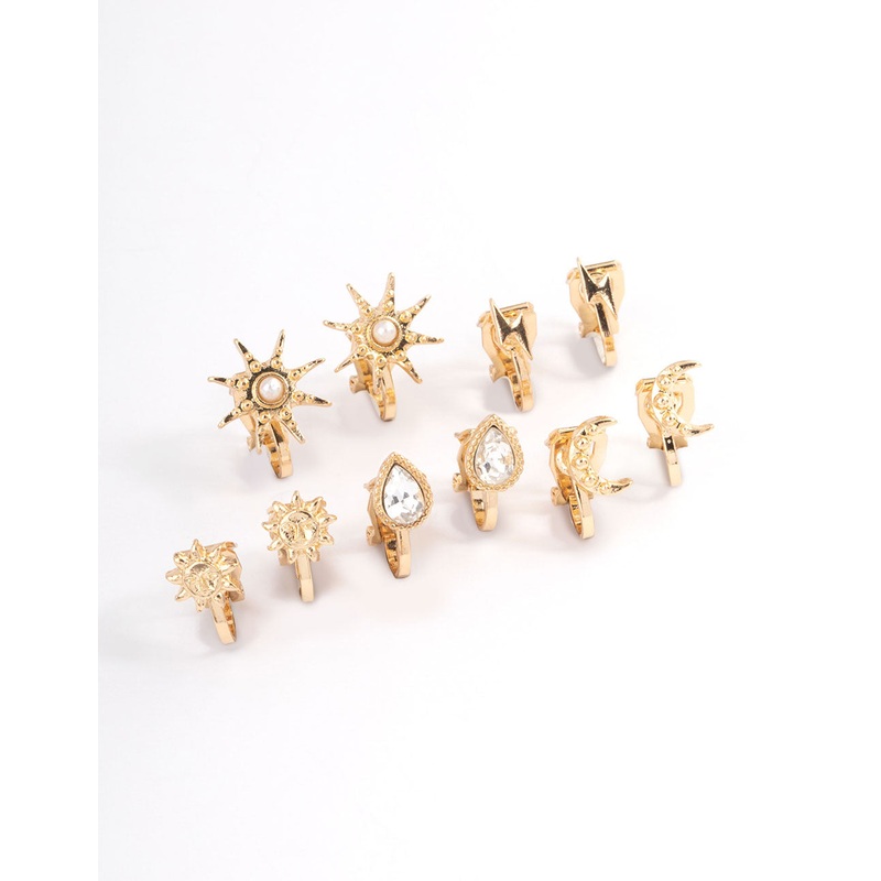 Gold Mix Celestial Clip On Earrings 5-Pack