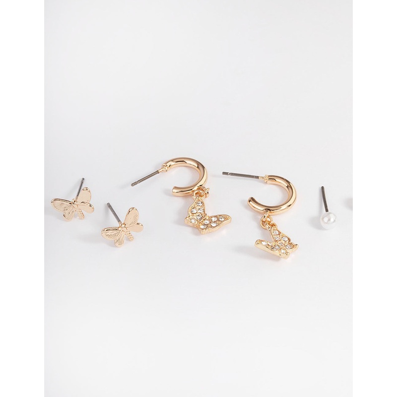 Gold Pearl & Butterfly Earrings 4-Pack