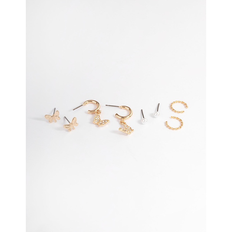 Gold Pearl & Butterfly Earrings 4-Pack