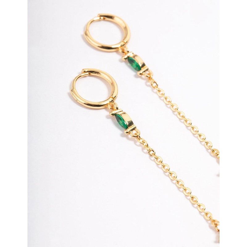 Gold Plated Stainless Steel Double Stone Drop Earrings