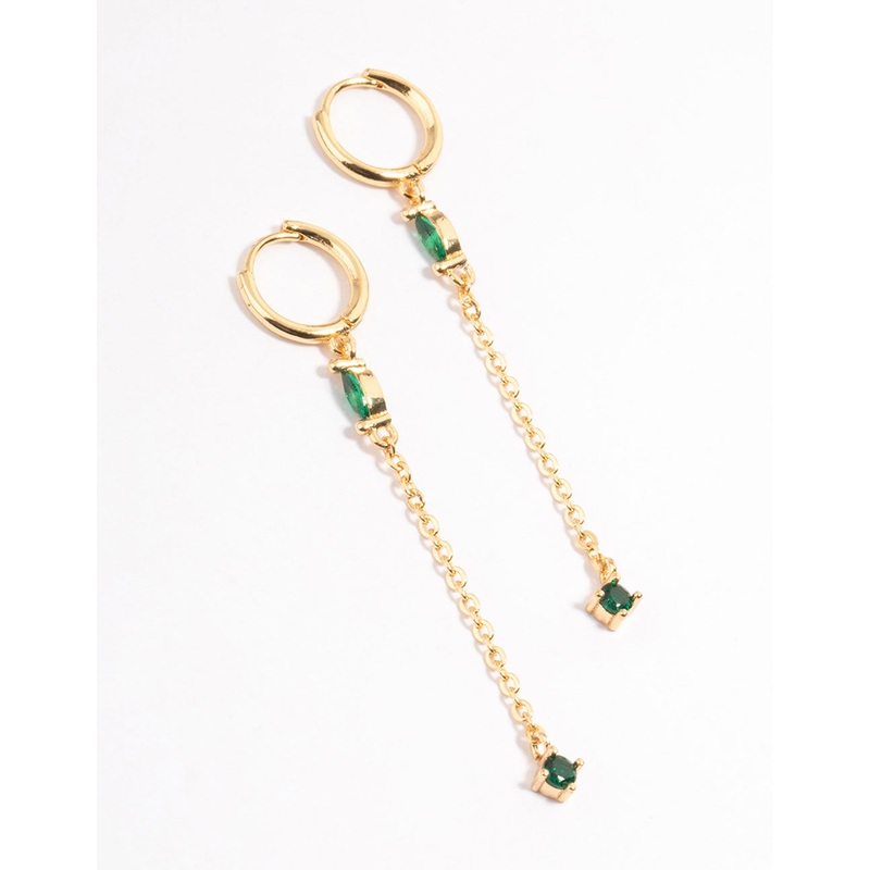 Gold Plated Stainless Steel Double Stone Drop Earrings