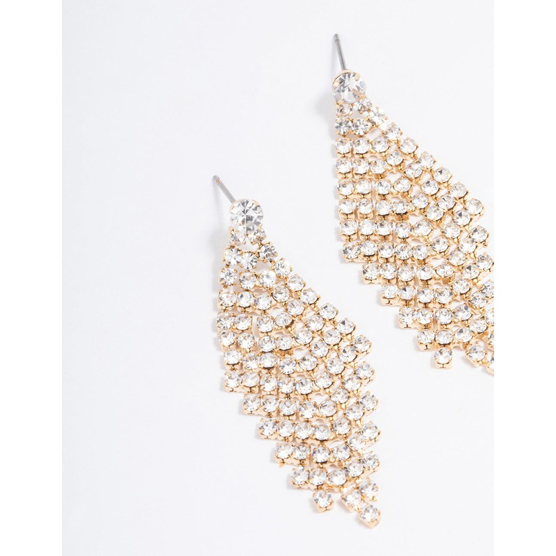 Gold Tier Diamante Drop Earrings