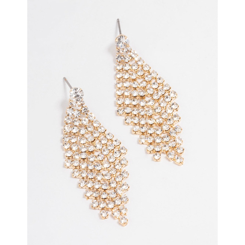 Gold Tier Diamante Drop Earrings