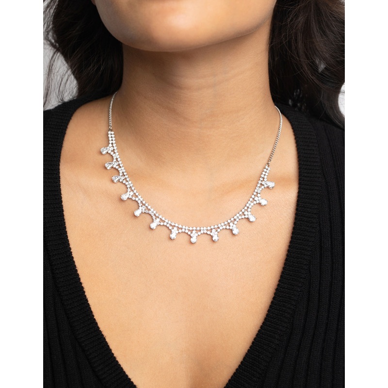 Silver Cubic Zirconia Droplet Necklace