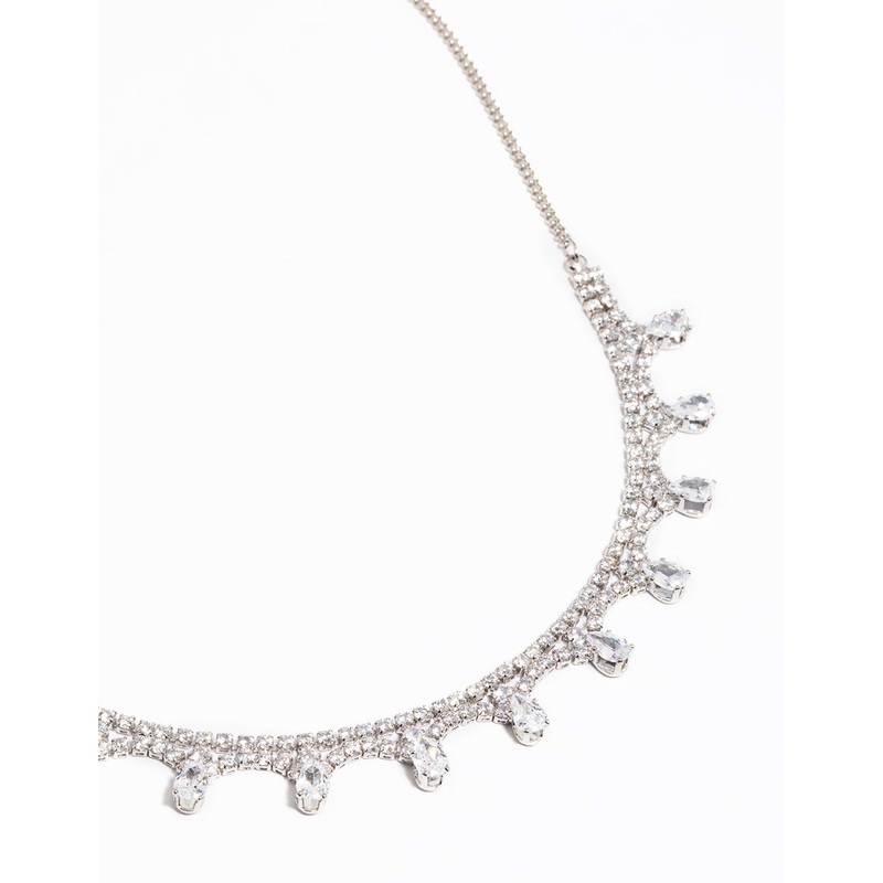 Silver Cubic Zirconia Droplet Necklace