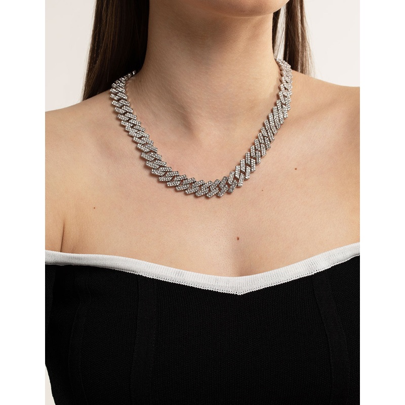 Silver Diamante Miami Chain Necklace