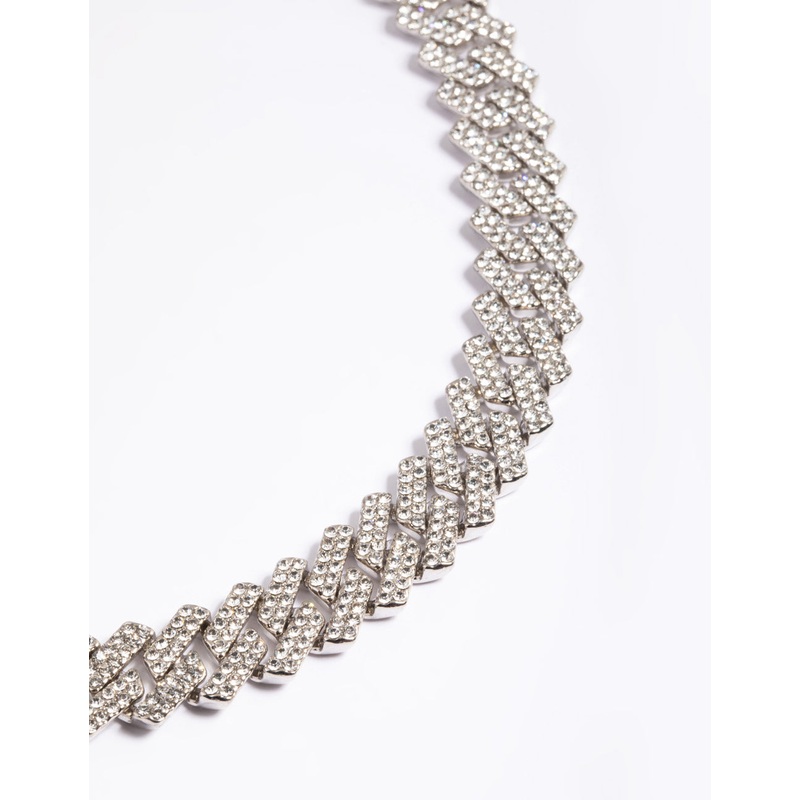 Silver Diamante Miami Chain Necklace