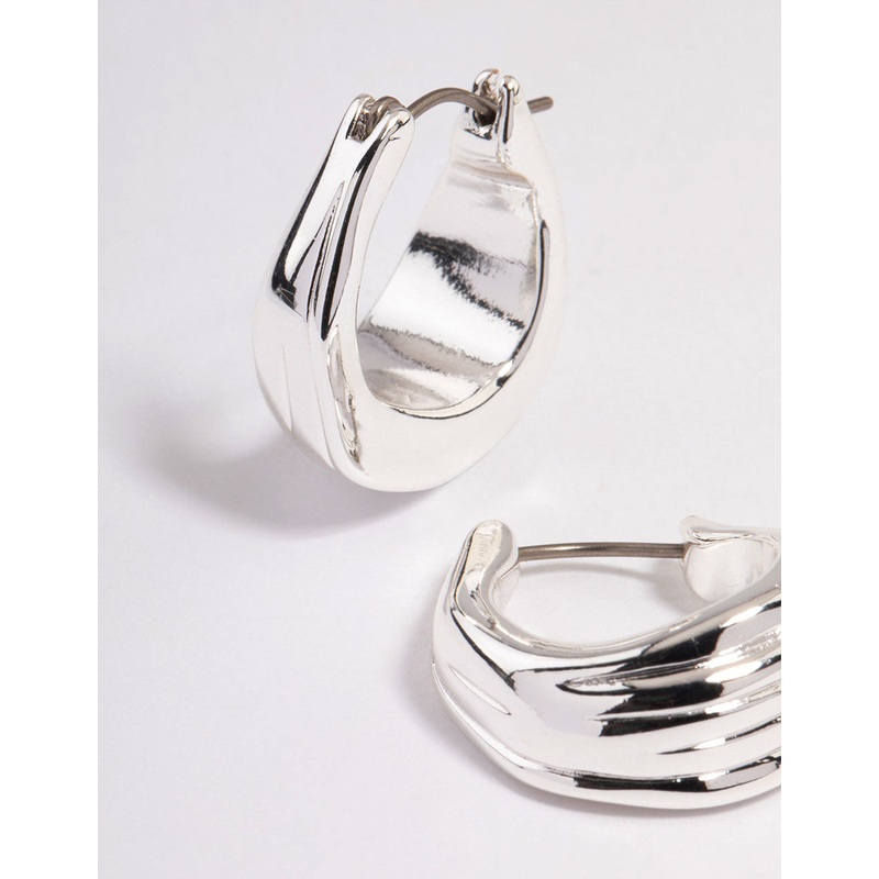 Silver Plated Molten Medium Hoop Earrings