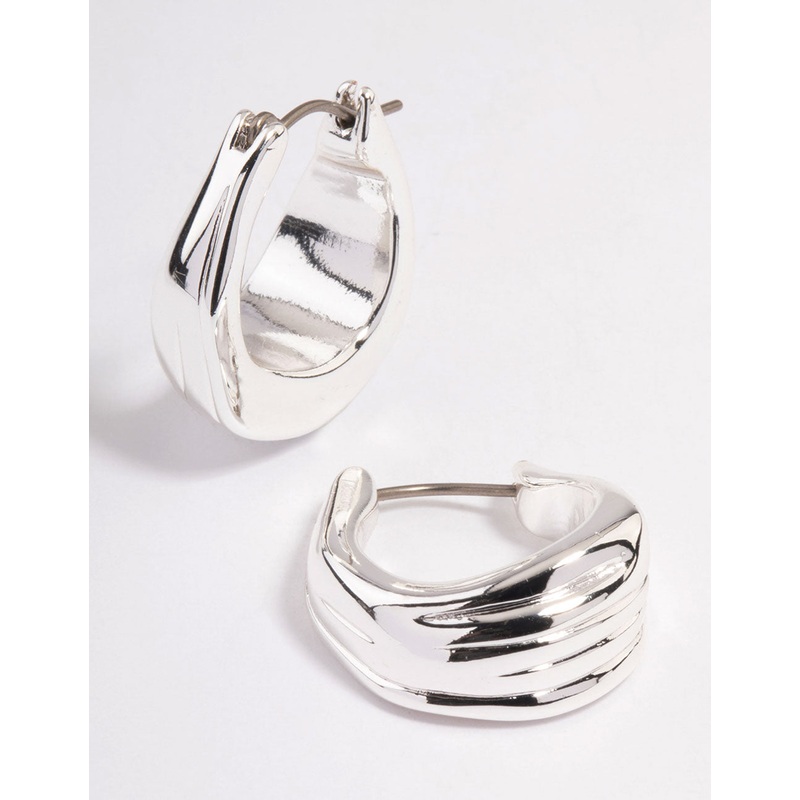 Silver Plated Molten Medium Hoop Earrings