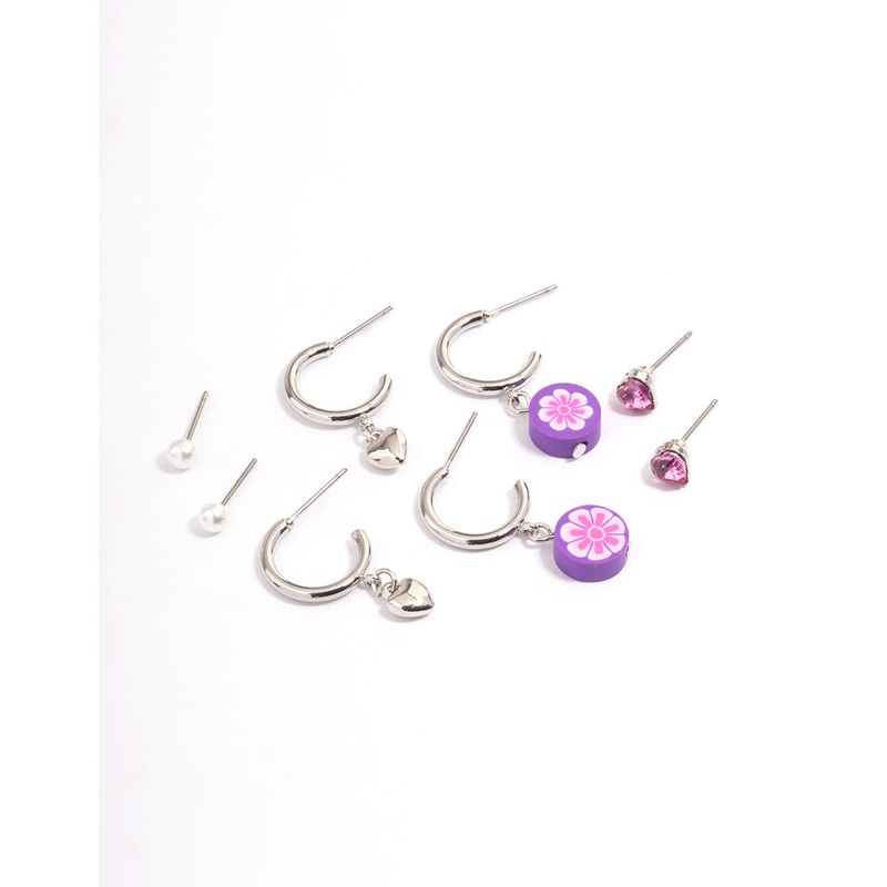 Silver Puffy Heart Stacker Earrings