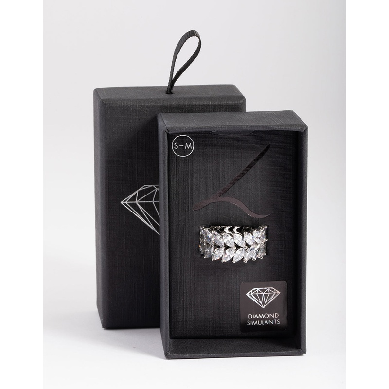 Diamantemond Simulant s Silver Marquise Statement Ring