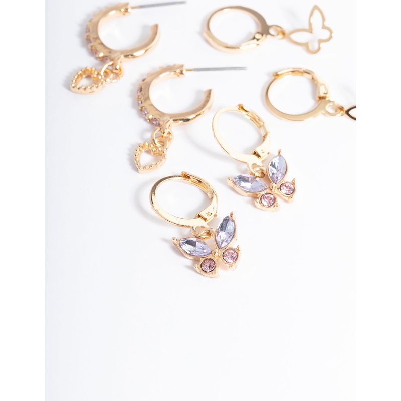 Gold Butterfly & Pearl Earrings 4-Pack