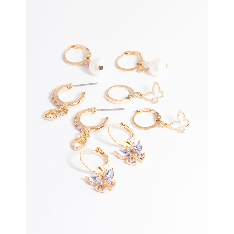 Gold Butterfly & Pearl Earrings 4-Pack
