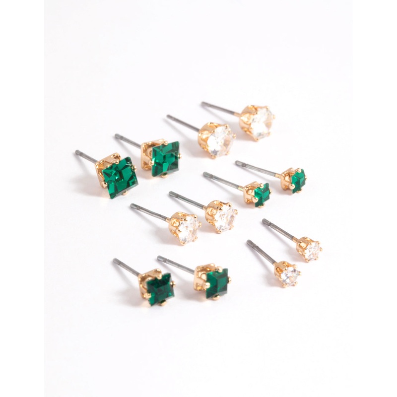 Gold Circle Square Stud Earrings 6-Pack