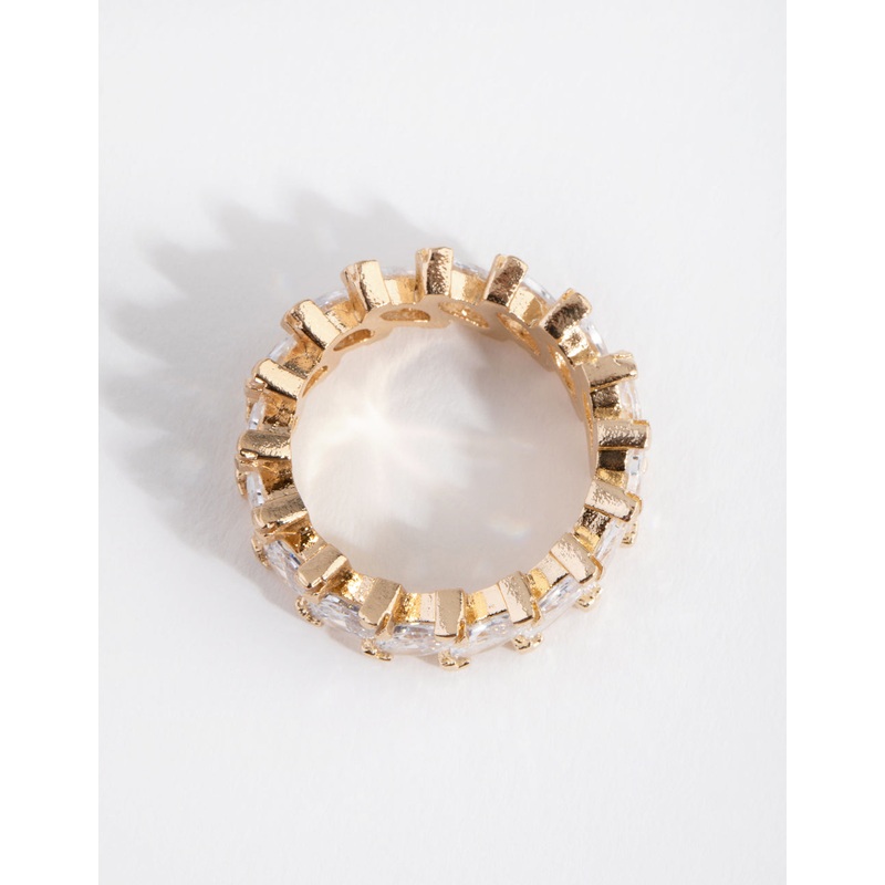 Gold Cubic Zirconia Diagonal Navette Band Ring
