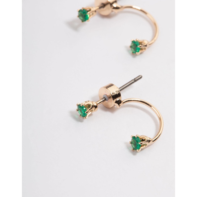 Gold & Emerald Green Diamante Jacket Earrings