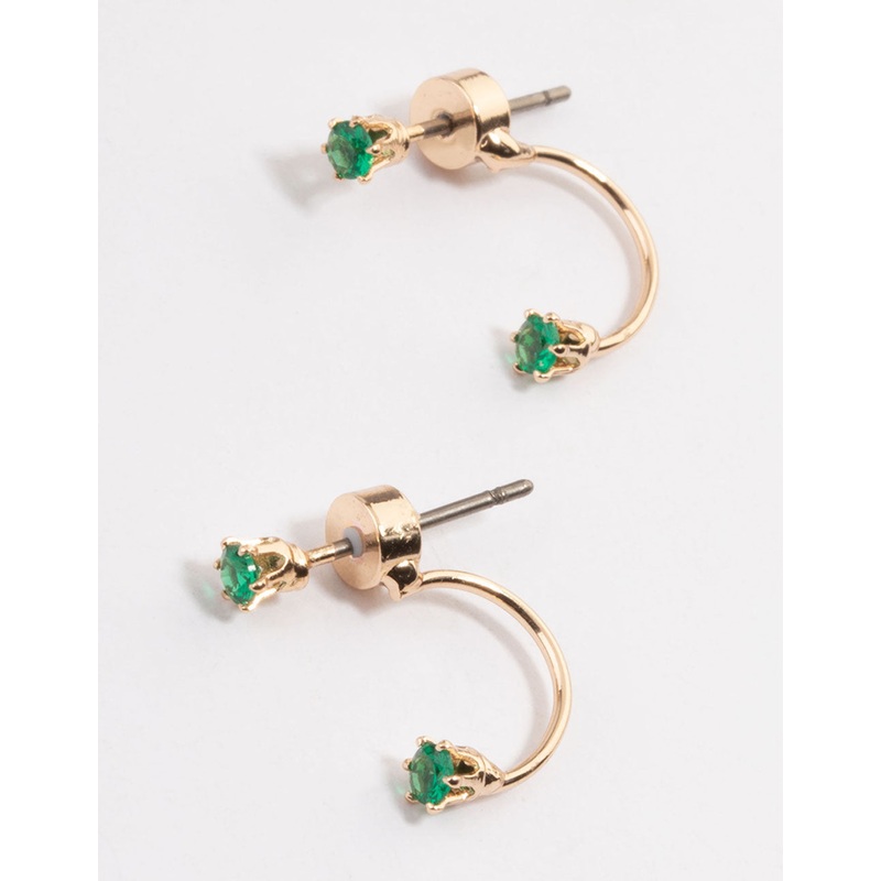 Gold & Emerald Green Diamante Jacket Earrings