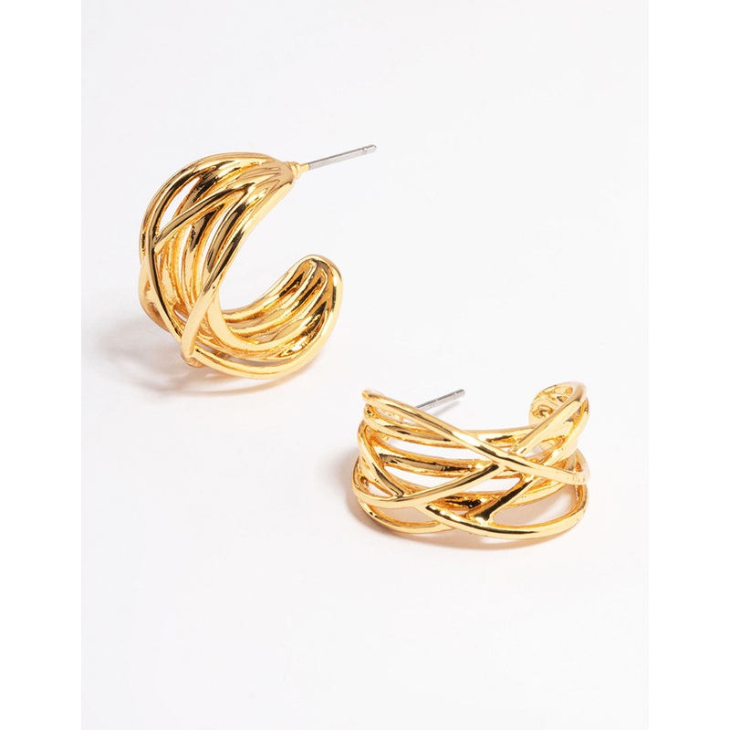 Gold Layered Crossover Hoop Earrings