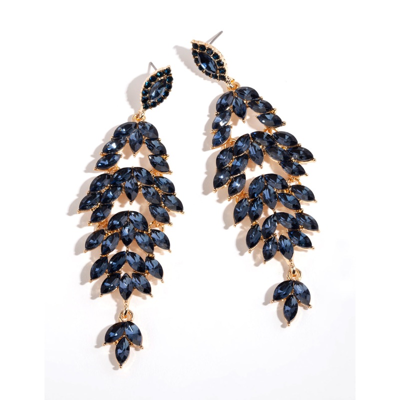 Gold Navette Stone Drop Earrings