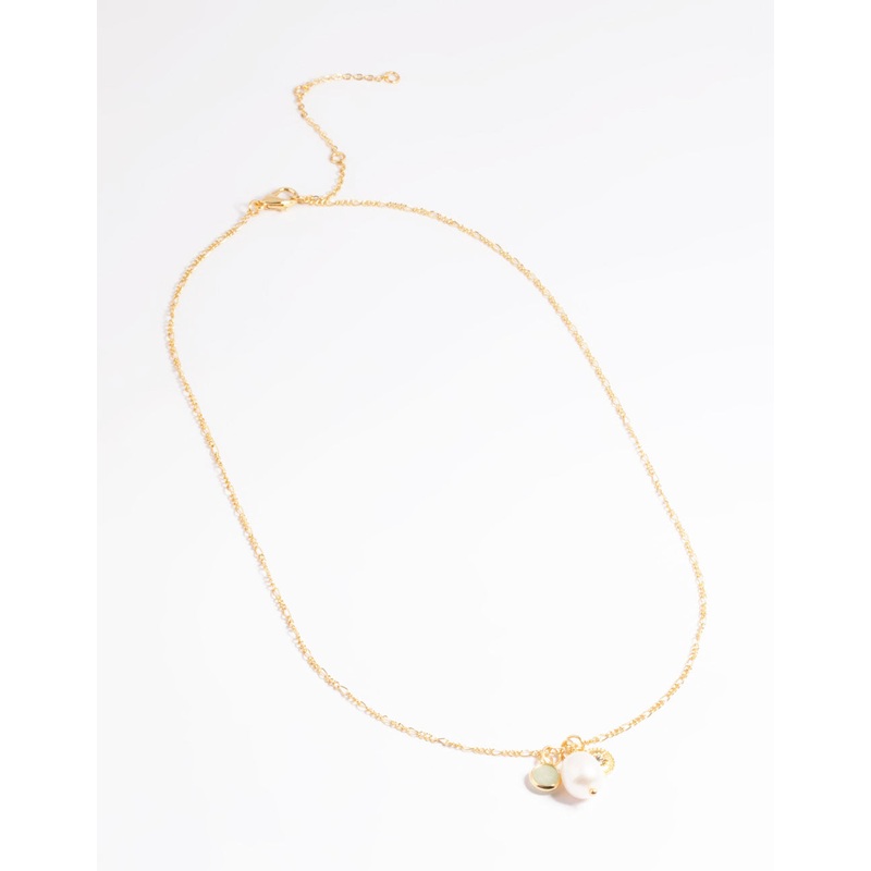 Gold Plated Coin & Freshwater Pearl Charm Necklace