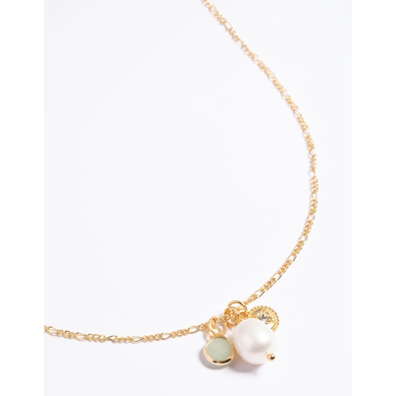 Gold Plated Coin & Freshwater Pearl Charm Necklace