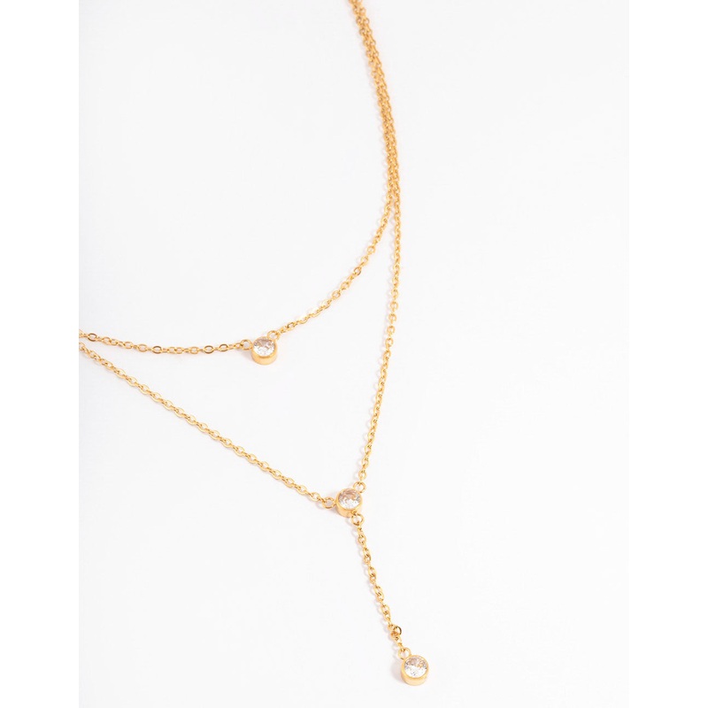 Gold Plated Dainty Two Layer Y Necklace