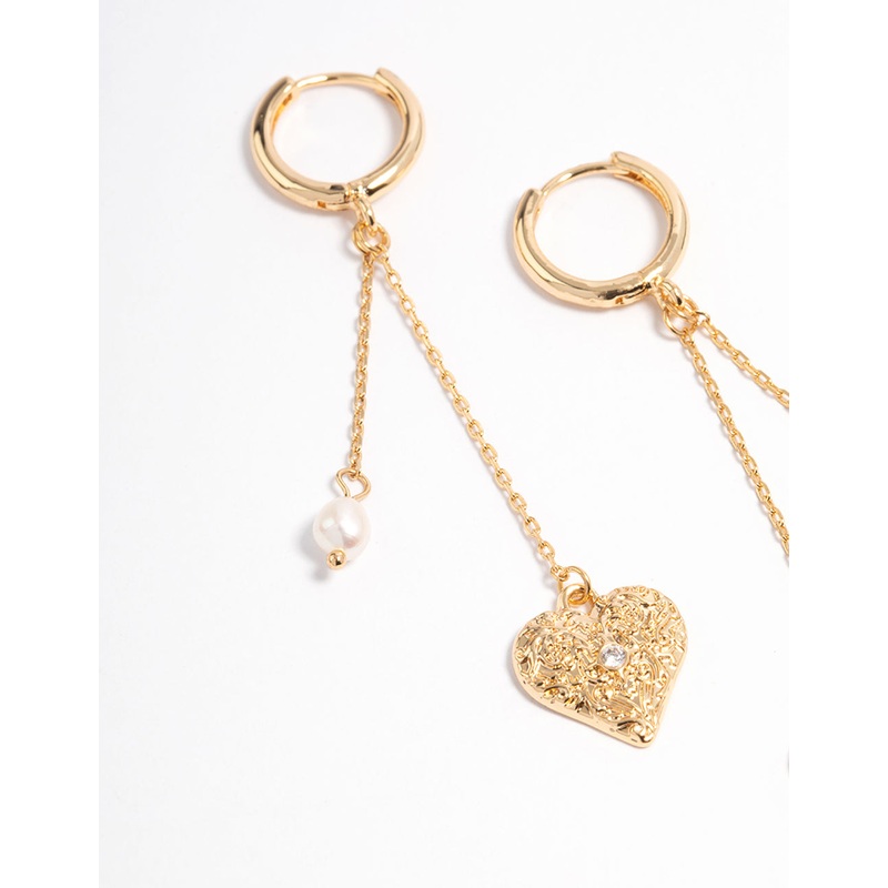 Gold Plated Freshwater Pearl Heart Huggie Earrings