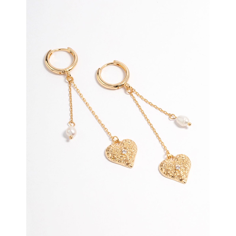 Gold Plated Freshwater Pearl Heart Huggie Earrings