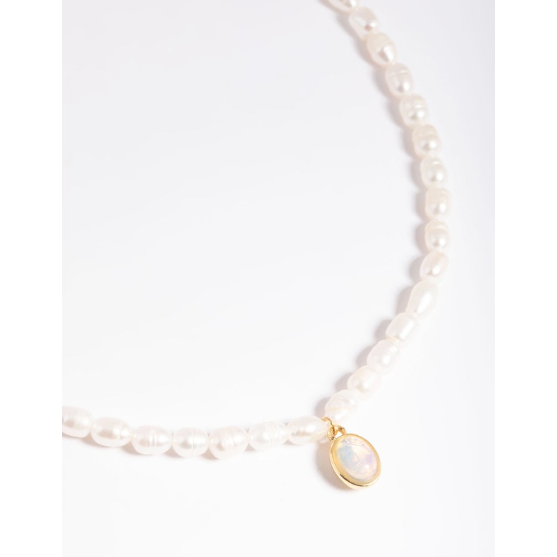 Gold Plated Freshwater Pearl Oval Drop Necklace
