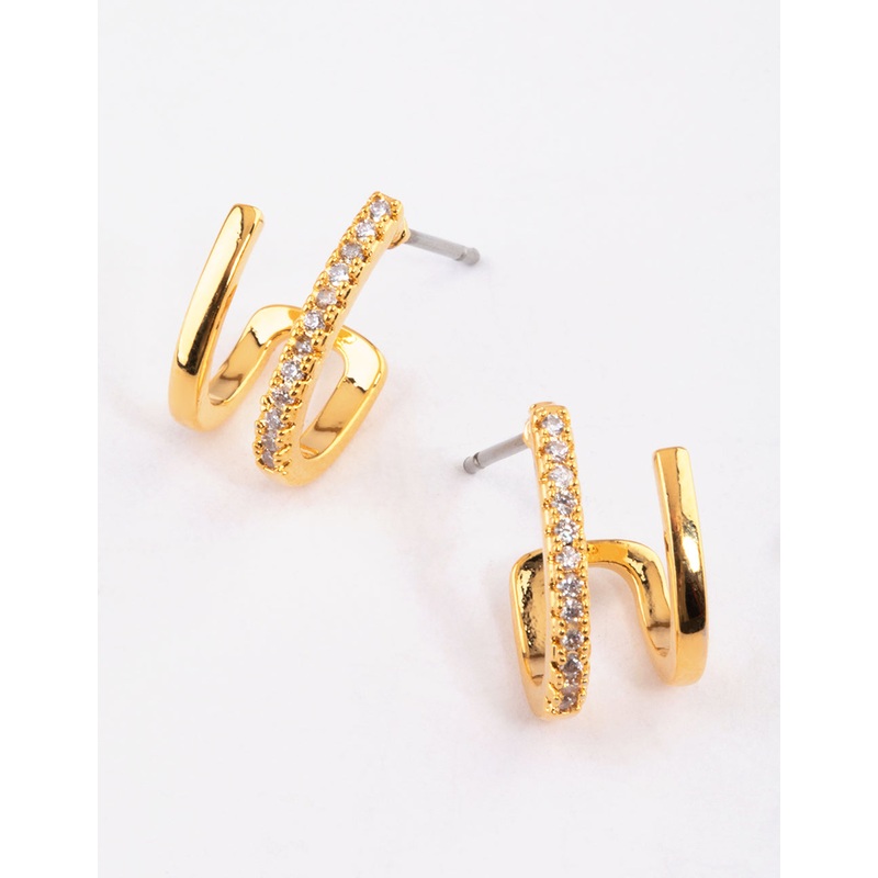 Gold Plated Mini Diamante Double Cuff Earrings