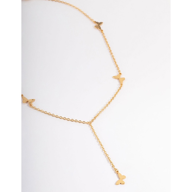 Gold Plated Stainless Steel Butterfly Y-Necklace